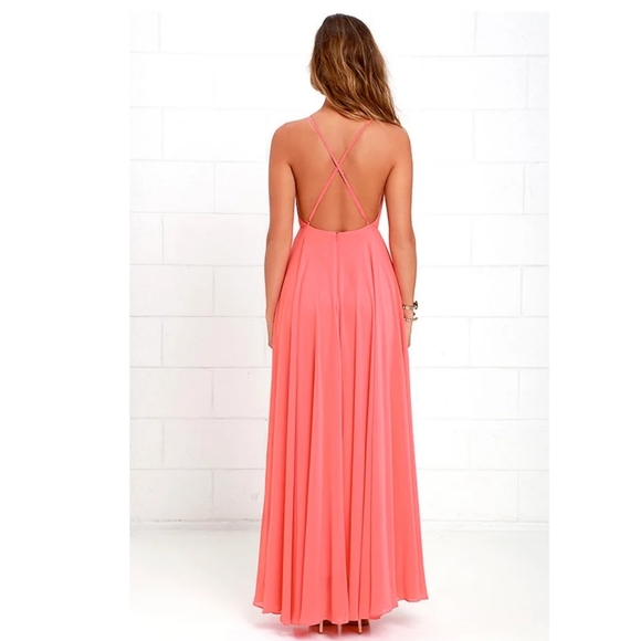 Lulu’s Mythical Kind of Love Coral Pink Maxi Dress Size Small - Picture 5 of 14